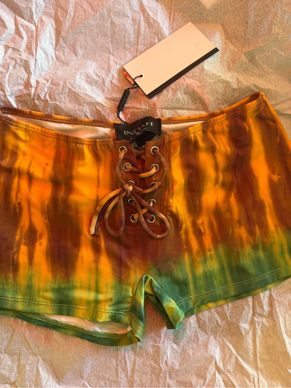 Indah Tie-Dye Lace-Up swim shorts in Equinox